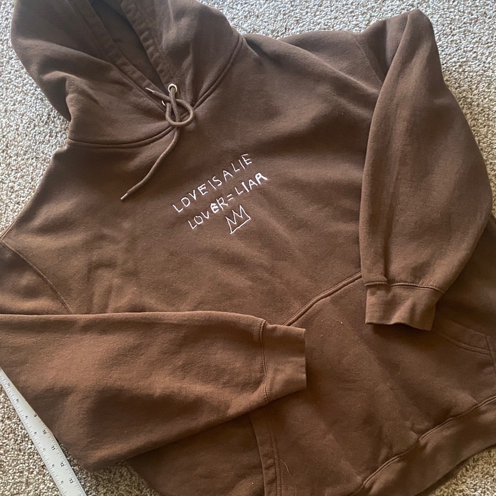 Jean Michel Basquiat Brown Hoodie by Ripple. Embroidered “LOVE IS A LIE” XL - Picture 5 of 11